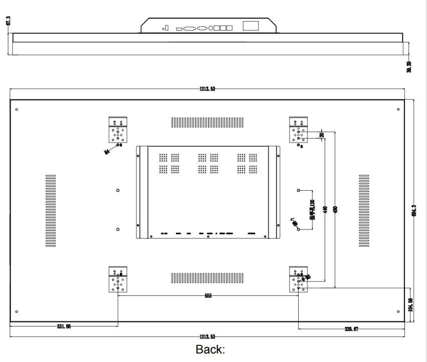 55'' video wall Dimension