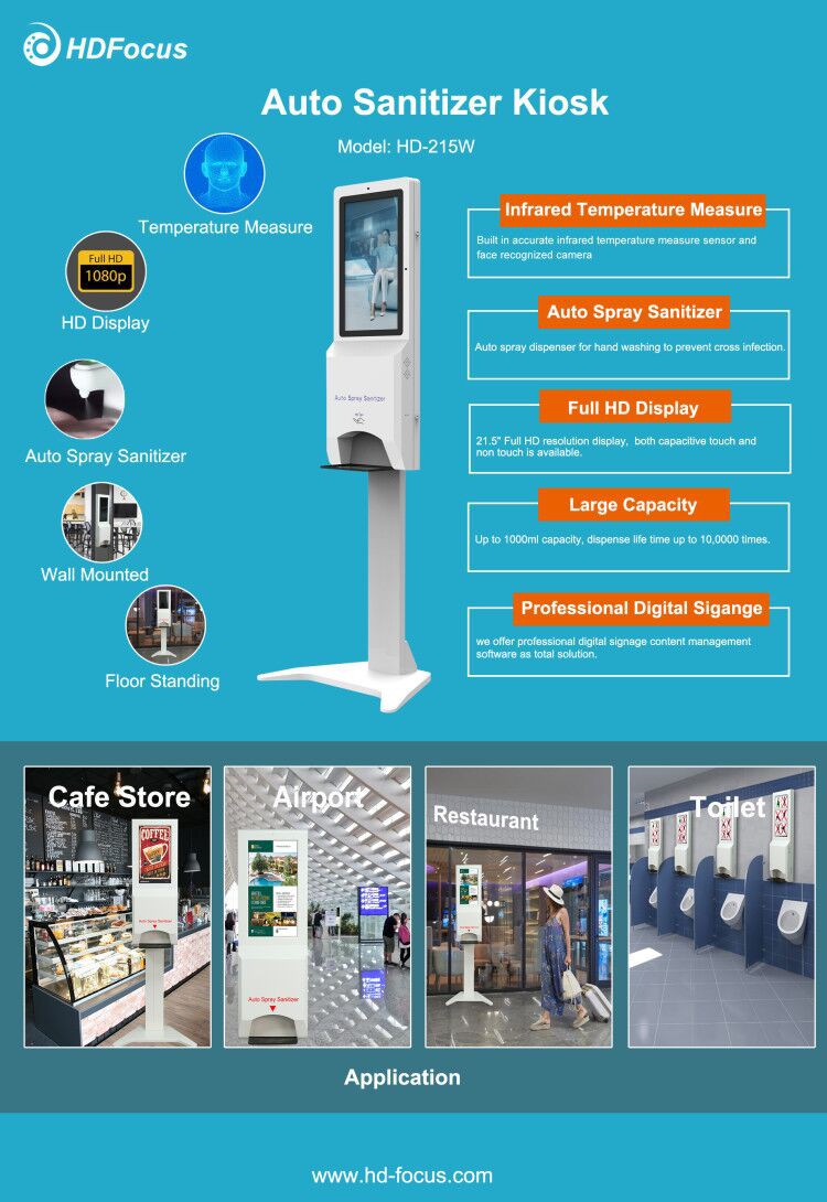 HD-215W Sanitizer Kiosk with Temp Measure