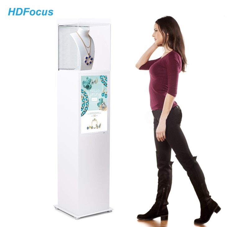 Exhibit Pedestal Case With 21.5 Inch Wall Mount Display